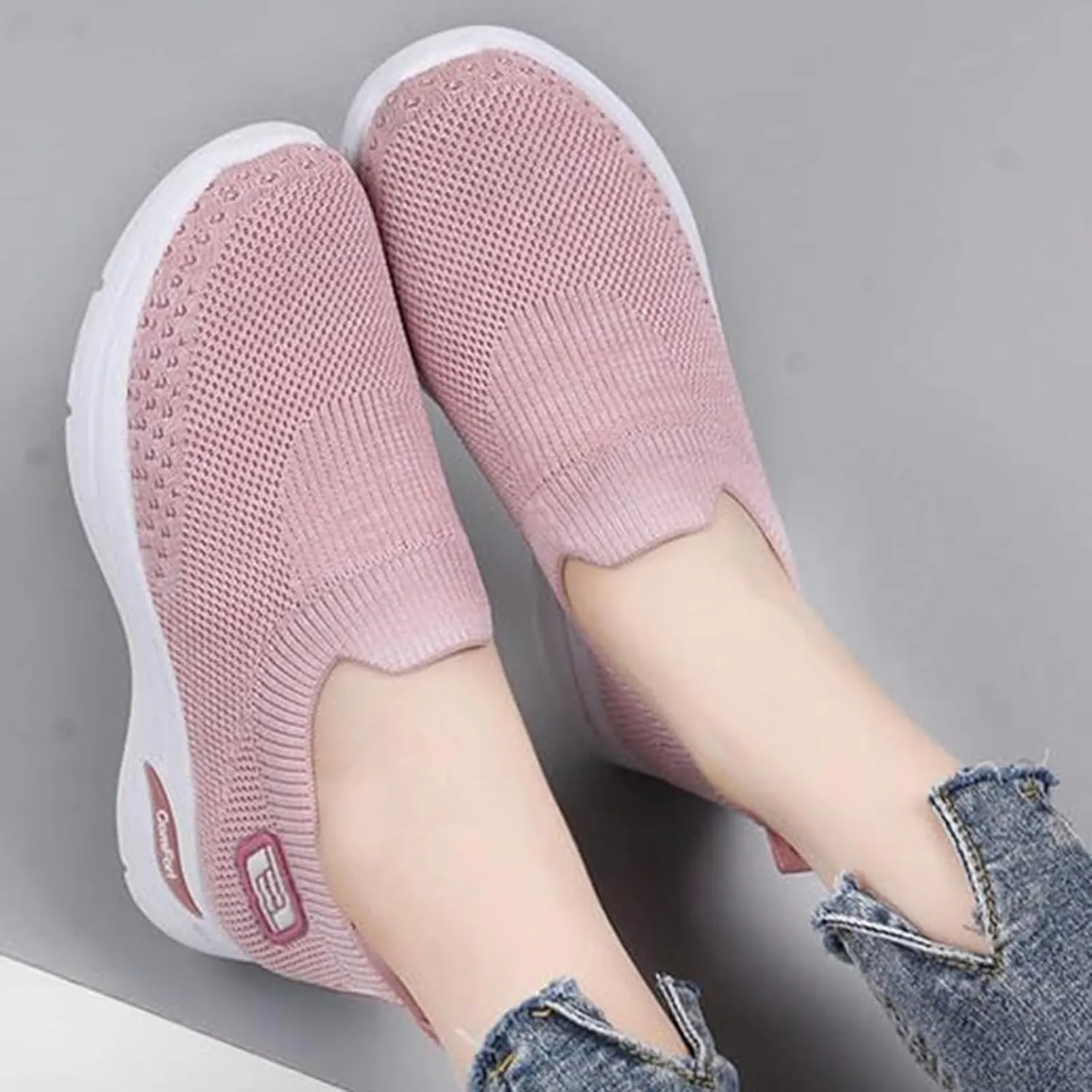 Womens Walking Sneakers Ladies Elastic Low Top Flats Lightweight Breathe Mesh Fashion Sneakers Woven Orthopedic Breathable Soft Shoes Comfortable Casual Sneaker Go Walking Slip on Shoes