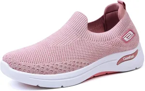 Womens Walking Sneakers Ladies Elastic Low Top Flats Lightweight Breathe Mesh Fashion Sneakers Woven Orthopedic Breathable Soft Shoes Comfortable Casual Sneaker Go Walking Slip on Shoes