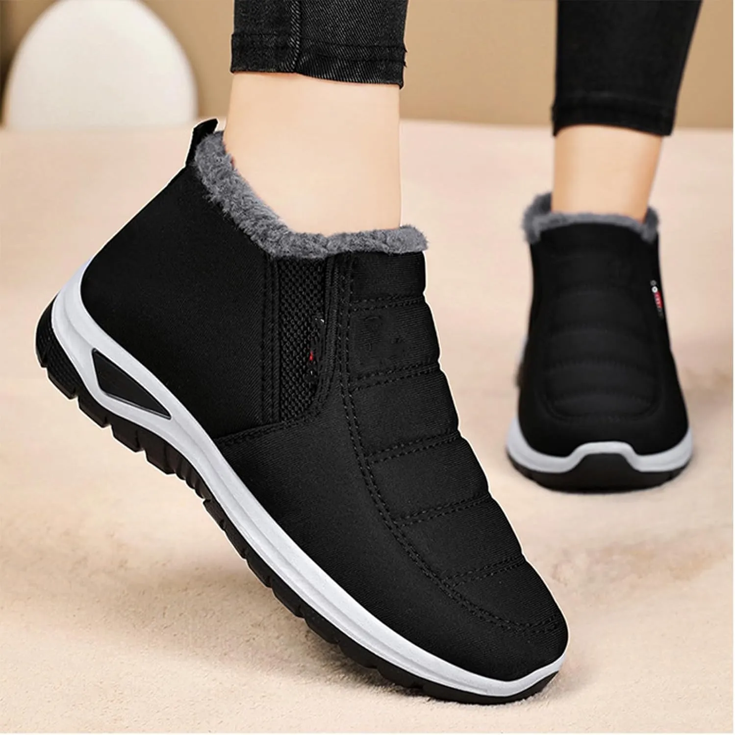 Women's Warm Sheepskin-Lined Boots Comfortable Waterproof Orthopedic Walking Fur Fuzzy Thermal Soft Booties