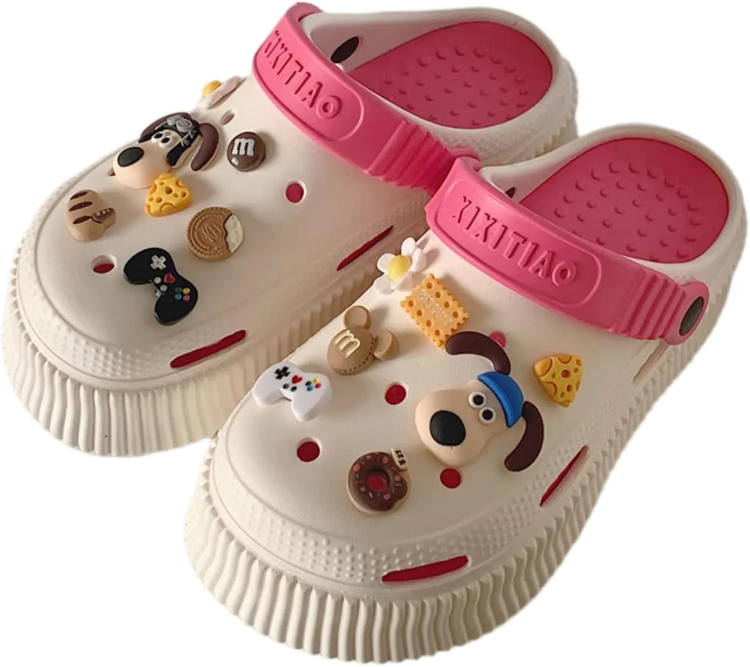 Women's Water Clogs Cartoon Dog Summer Garden Slippers, Outdoor Platform Hole Shoes Beach Sandals