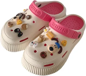 Women's Water Clogs Cartoon Dog Summer Garden Slippers, Outdoor Platform Hole Shoes Beach Sandals