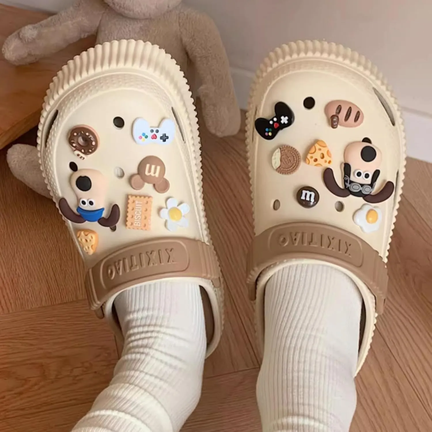 Women's Water Clogs Cartoon Dog Summer Garden Slippers, Outdoor Platform Hole Shoes Beach Sandals