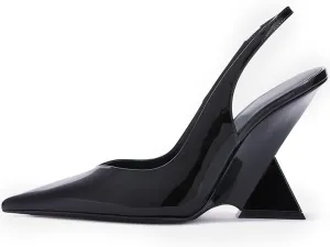 Women's Wedge Heeled Slingback Sandals Closed Pointed Toe Shaped Slope Heels Elastic Ankle Strap Slip On Pumps Ladies Casual Fashion Dress Shoes