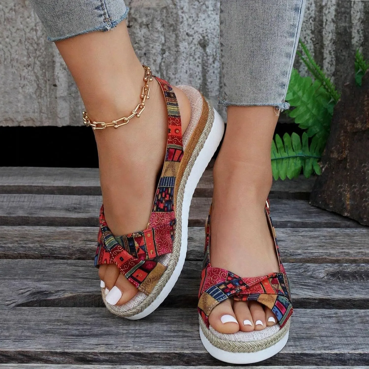 Women's Wedge Sandals,Low Wedge Heels Summer Dressy Ankle Strap Open Toe Flower Shoes Comfortable Sandals
