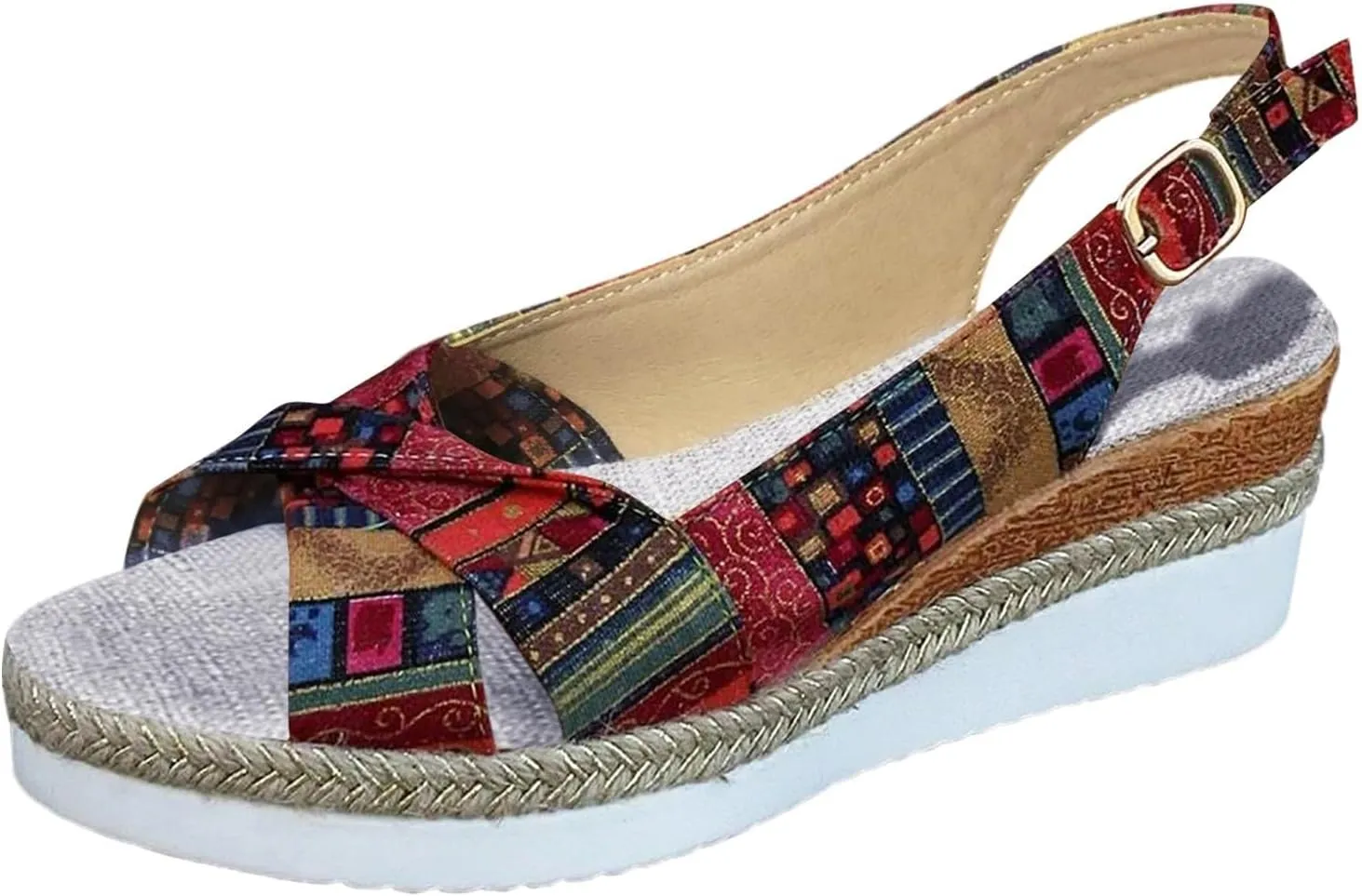 Women's Wedge Sandals,Low Wedge Heels Summer Dressy Ankle Strap Open Toe Flower Shoes Comfortable Sandals
