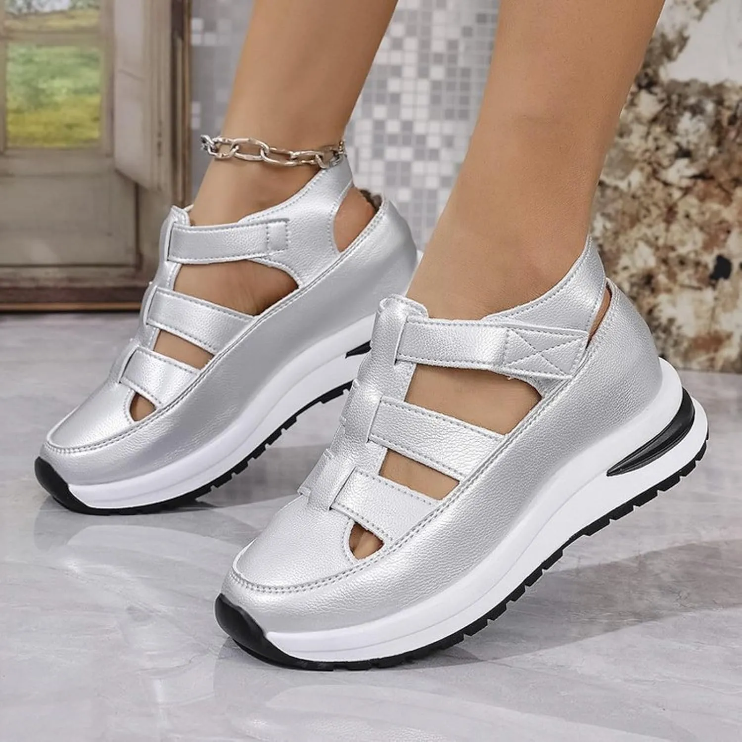 Womens Wedge Sports Sandals Soft Thick Sole Closed Toe Strappy Lightweight Comfortable Platform Summer Casual Sandals