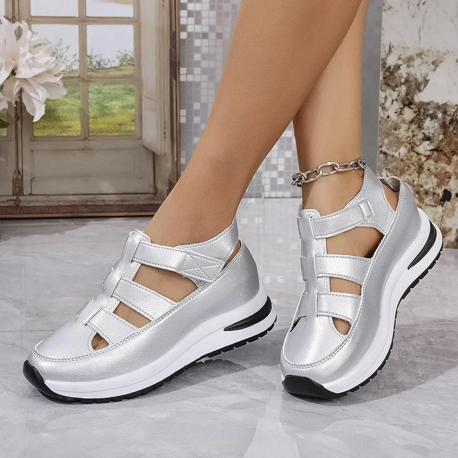 Womens Wedge Sports Sandals Soft Thick Sole Closed Toe Strappy Lightweight Comfortable Platform Summer Casual Sandals