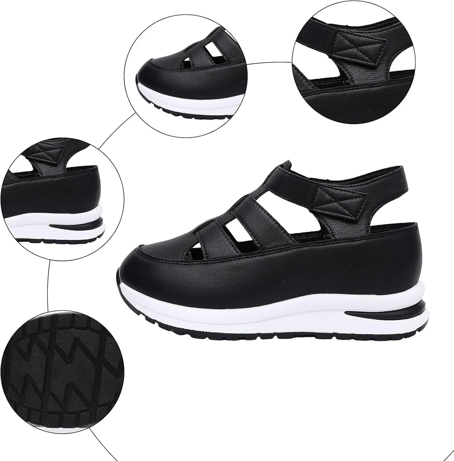 Womens Wedge Sports Sandals Soft Thick Sole Closed Toe Strappy Lightweight Comfortable Platform Summer Casual Sandals