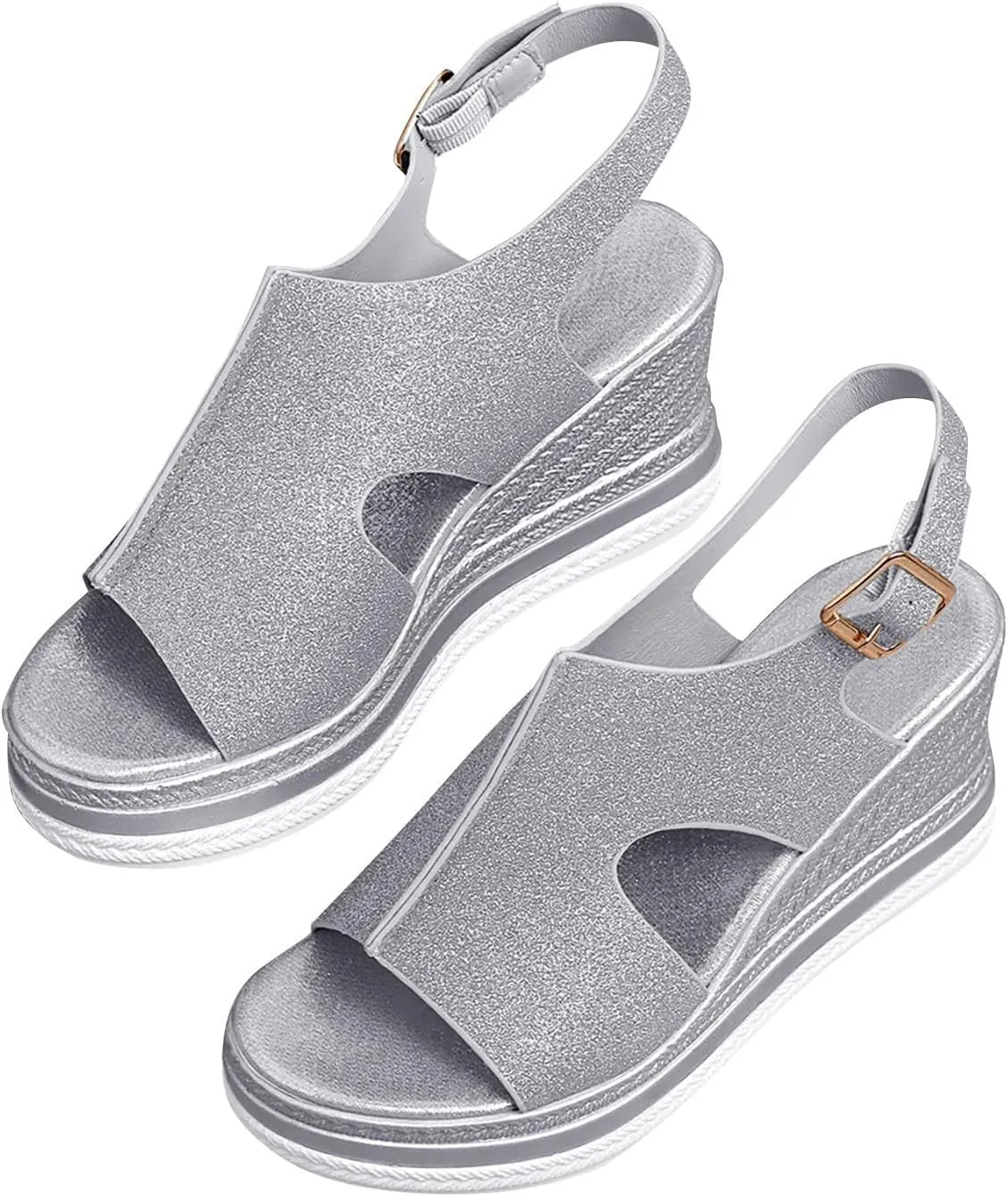 Womens Wedges Platform Sandals with Ankle Strap Open Toe Espadrilles Wedge Heels Sandals Ladies Comfortable Low Heel Sandal Lightweight for All Day Wear Shoes