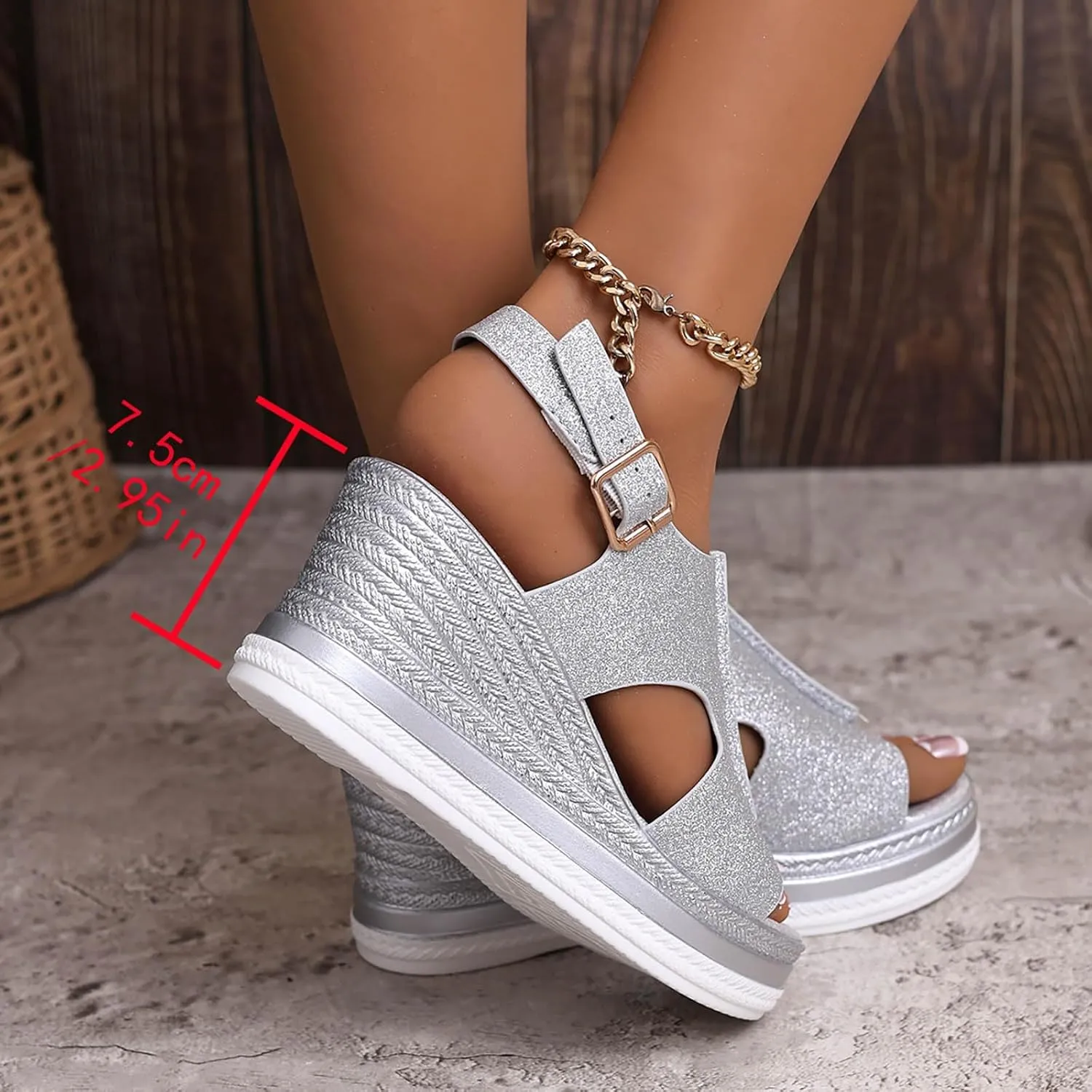Womens Wedges Platform Sandals with Ankle Strap Open Toe Espadrilles Wedge Heels Sandals Ladies Comfortable Low Heel Sandal Lightweight for All Day Wear Shoes