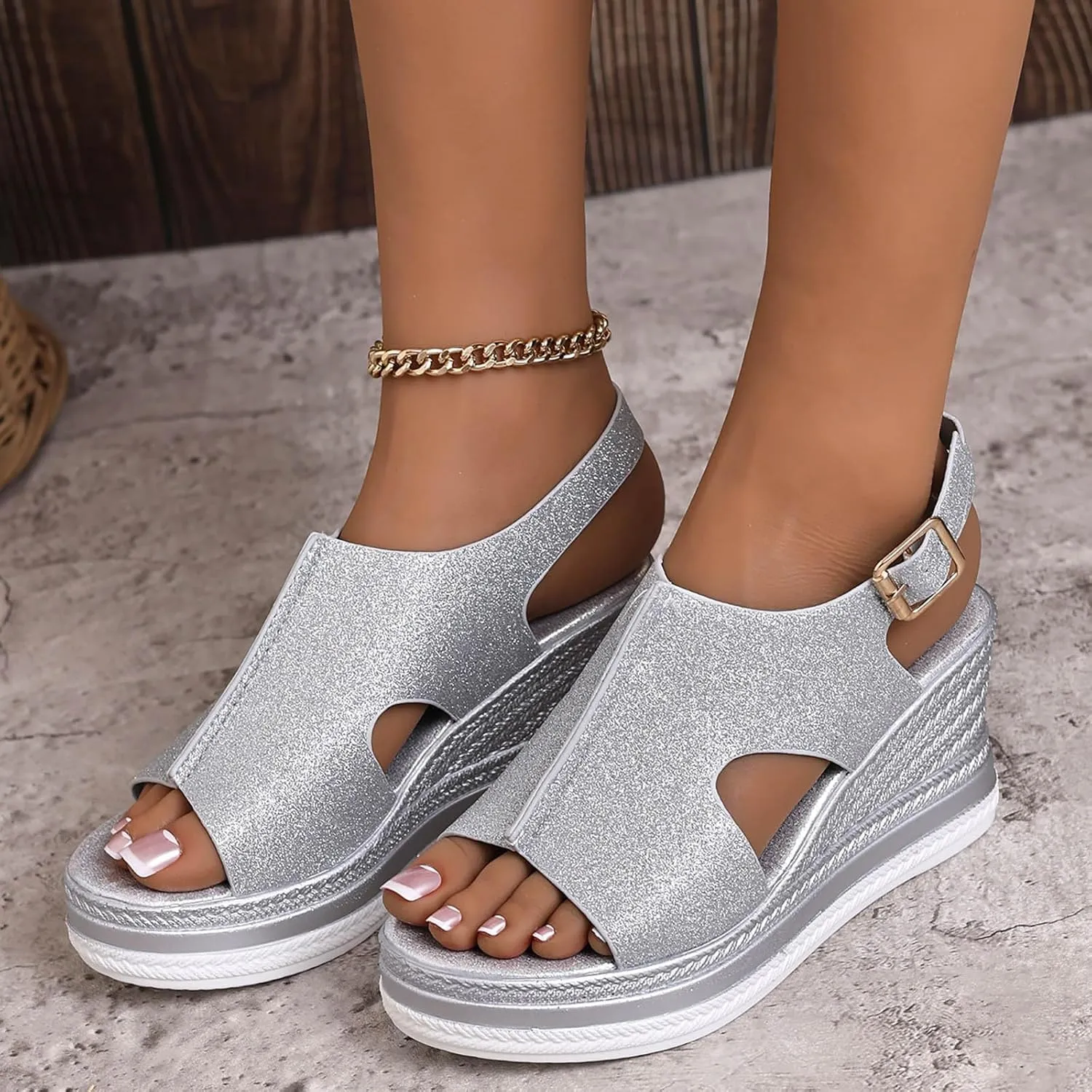 Womens Wedges Platform Sandals with Ankle Strap Open Toe Espadrilles Wedge Heels Sandals Ladies Comfortable Low Heel Sandal Lightweight for All Day Wear Shoes