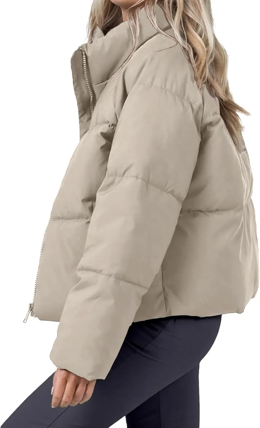 Women's Winter Cropped Puffer Jacket 2023 Long Sleeve Lightweight Zip Short Jacket Coat with Pockets