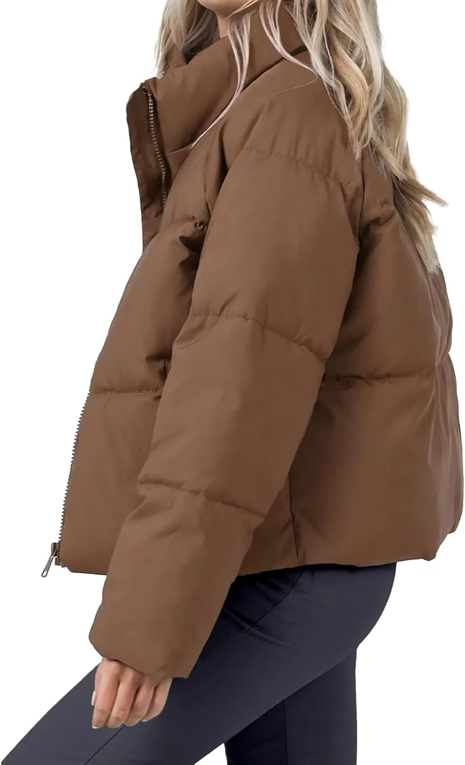Women's Winter Cropped Puffer Jacket 2023 Long Sleeve Lightweight Zip Short Jacket Coat with Pockets