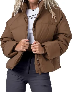 Women's Winter Cropped Puffer Jacket 2023 Long Sleeve Lightweight Zip Short Jacket Coat with Pockets