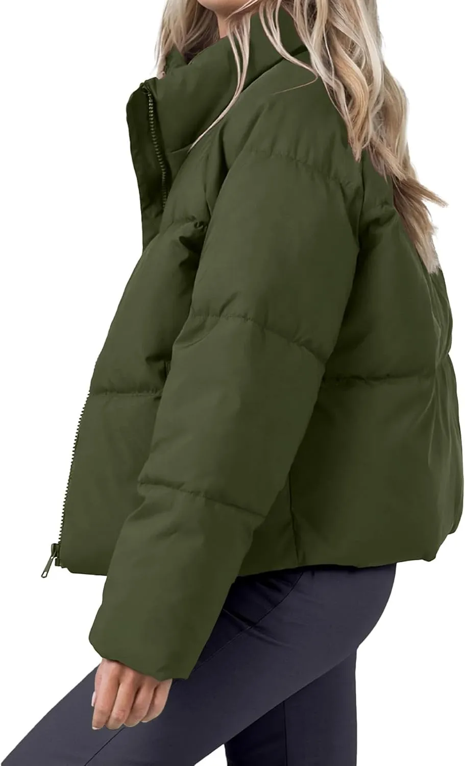 Women's Winter Cropped Puffer Jacket 2023 Long Sleeve Lightweight Zip Short Jacket Coat with Pockets