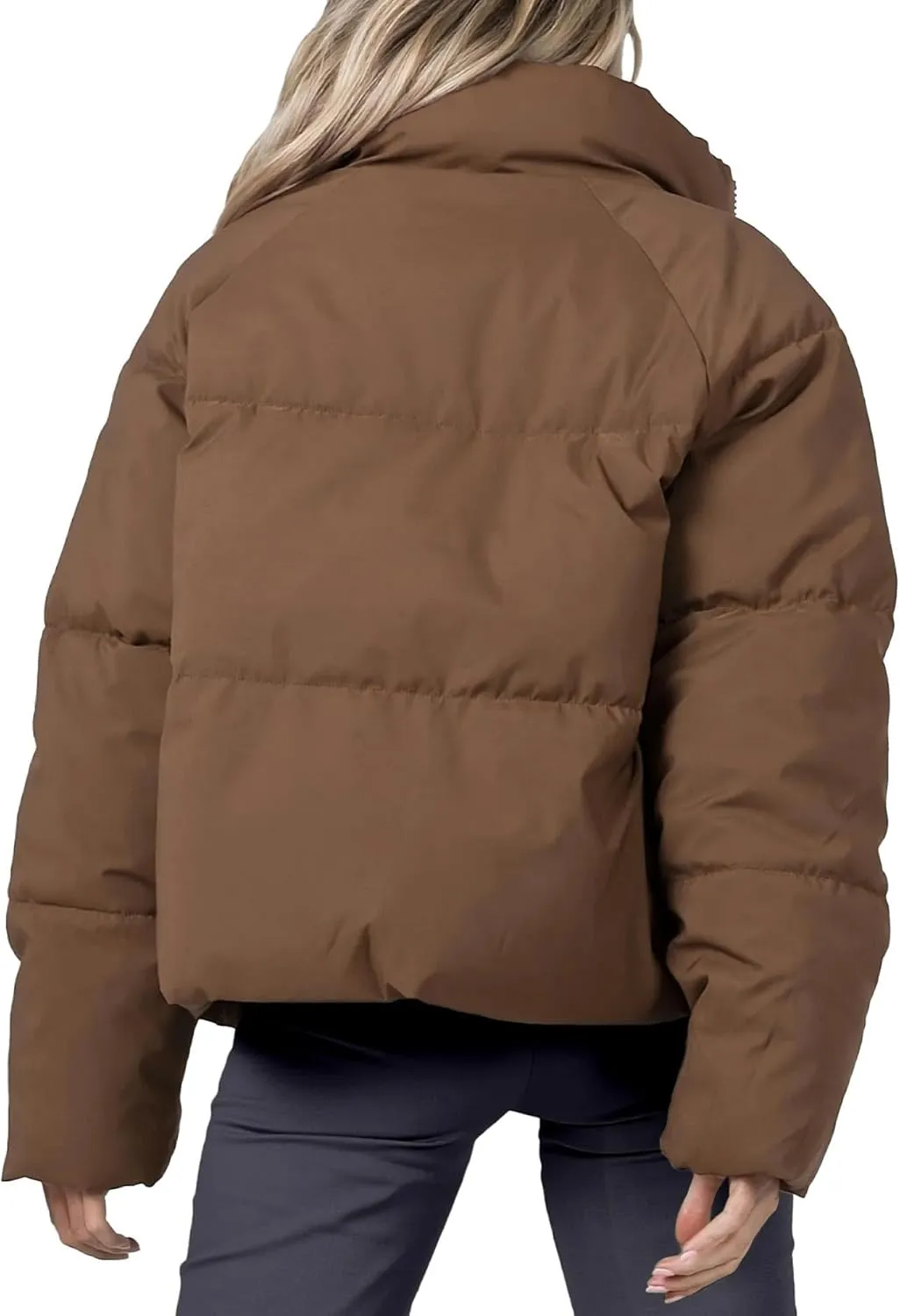 Women's Winter Cropped Puffer Jacket 2023 Long Sleeve Lightweight Zip Short Jacket Coat with Pockets