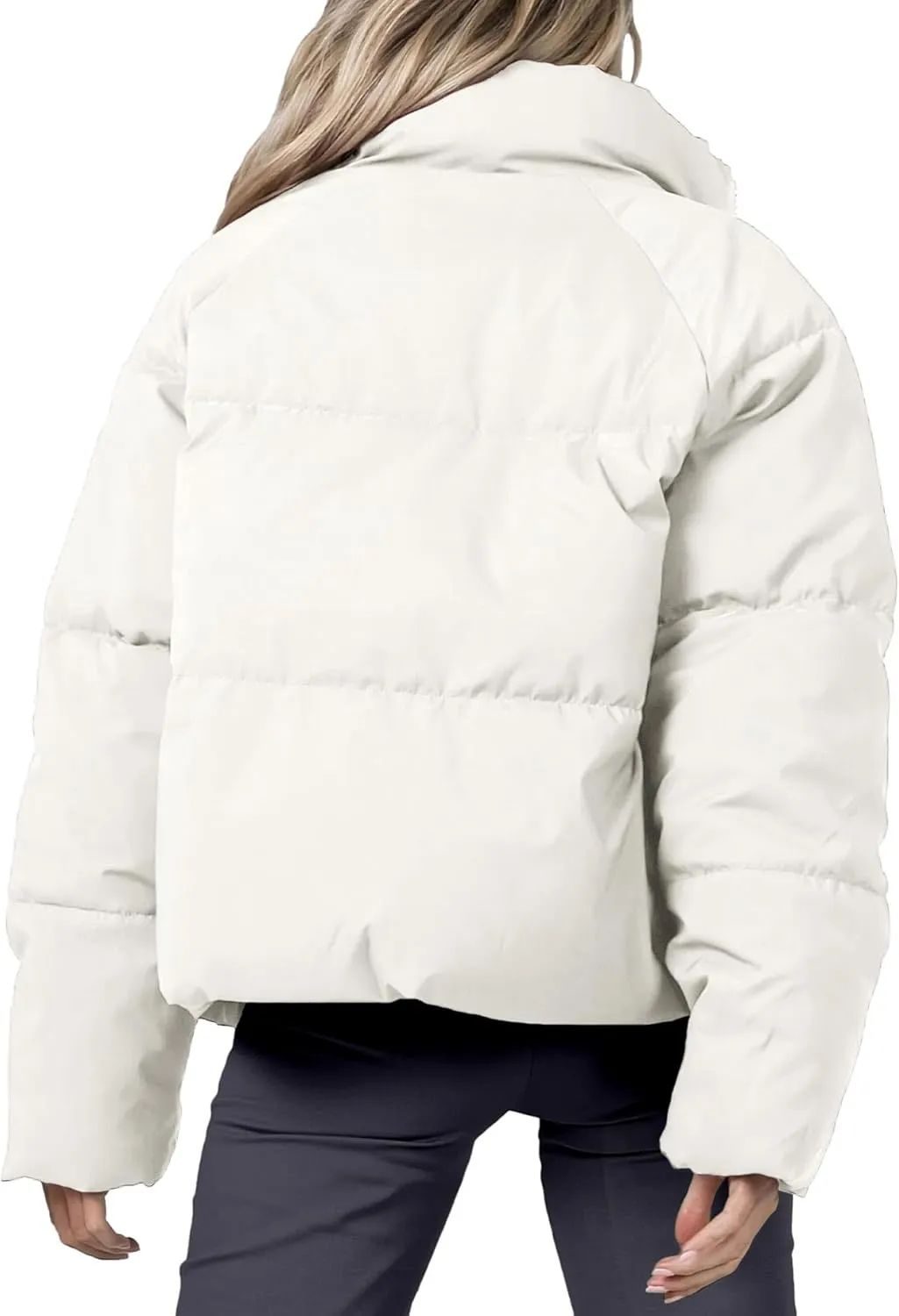 Women's Winter Cropped Puffer Jacket 2023 Long Sleeve Lightweight Zip Short Jacket Coat with Pockets