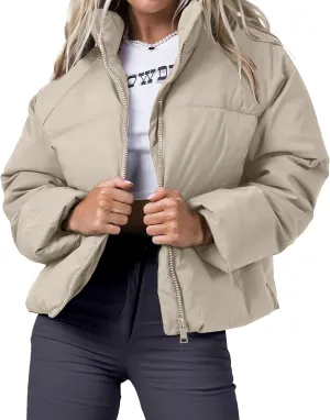 Women's Winter Cropped Puffer Jacket 2023 Long Sleeve Lightweight Zip Short Jacket Coat with Pockets