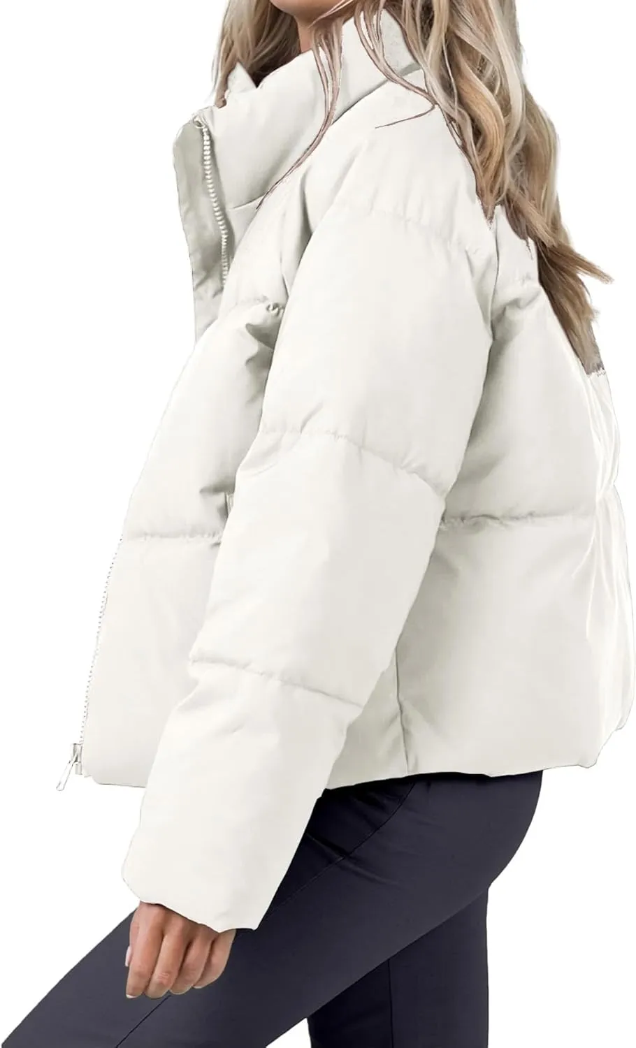 Women's Winter Cropped Puffer Jacket 2023 Long Sleeve Lightweight Zip Short Jacket Coat with Pockets