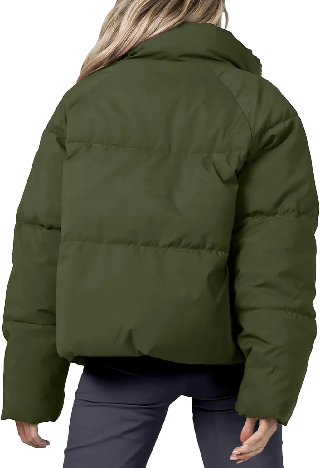 Women's Winter Cropped Puffer Jacket 2023 Long Sleeve Lightweight Zip Short Jacket Coat with Pockets