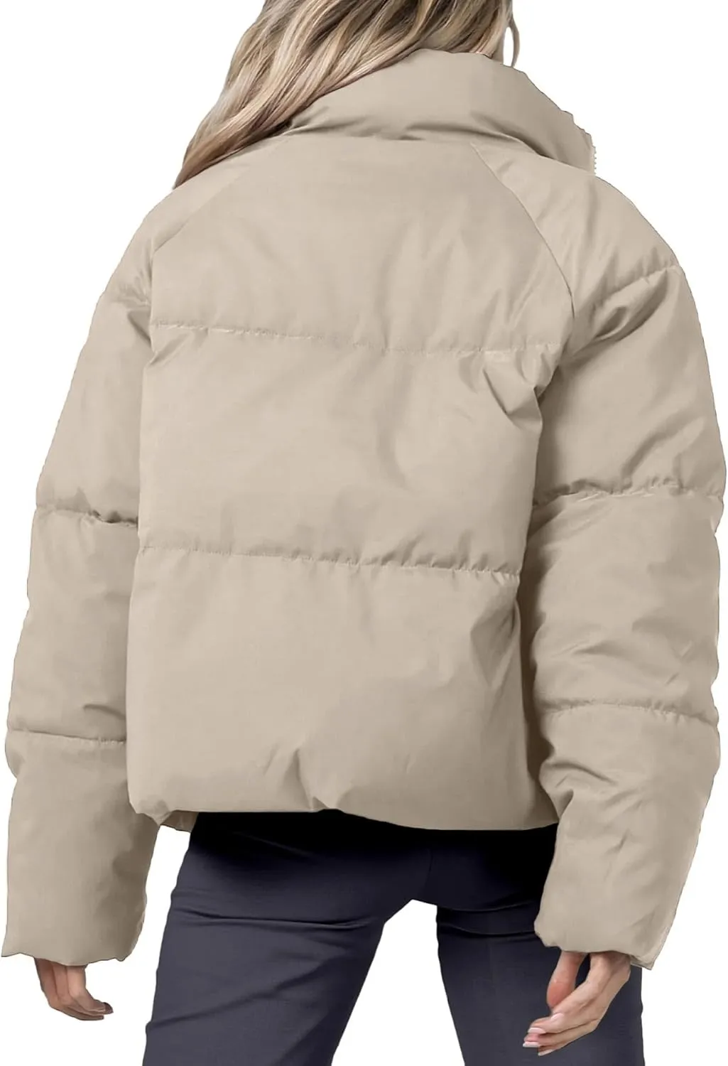 Women's Winter Cropped Puffer Jacket 2023 Long Sleeve Lightweight Zip Short Jacket Coat with Pockets