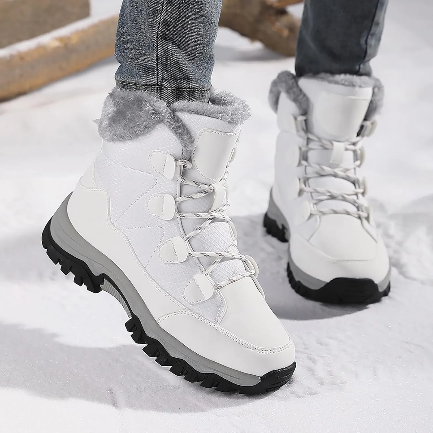 Women'S Winter Waterproof Walking Snow Booties Casual Lace-Up Warm Fur Lined comfortable Ankle Boots Outdoor Anti-Slip Lightweight Hiking Mid Calf Footwear