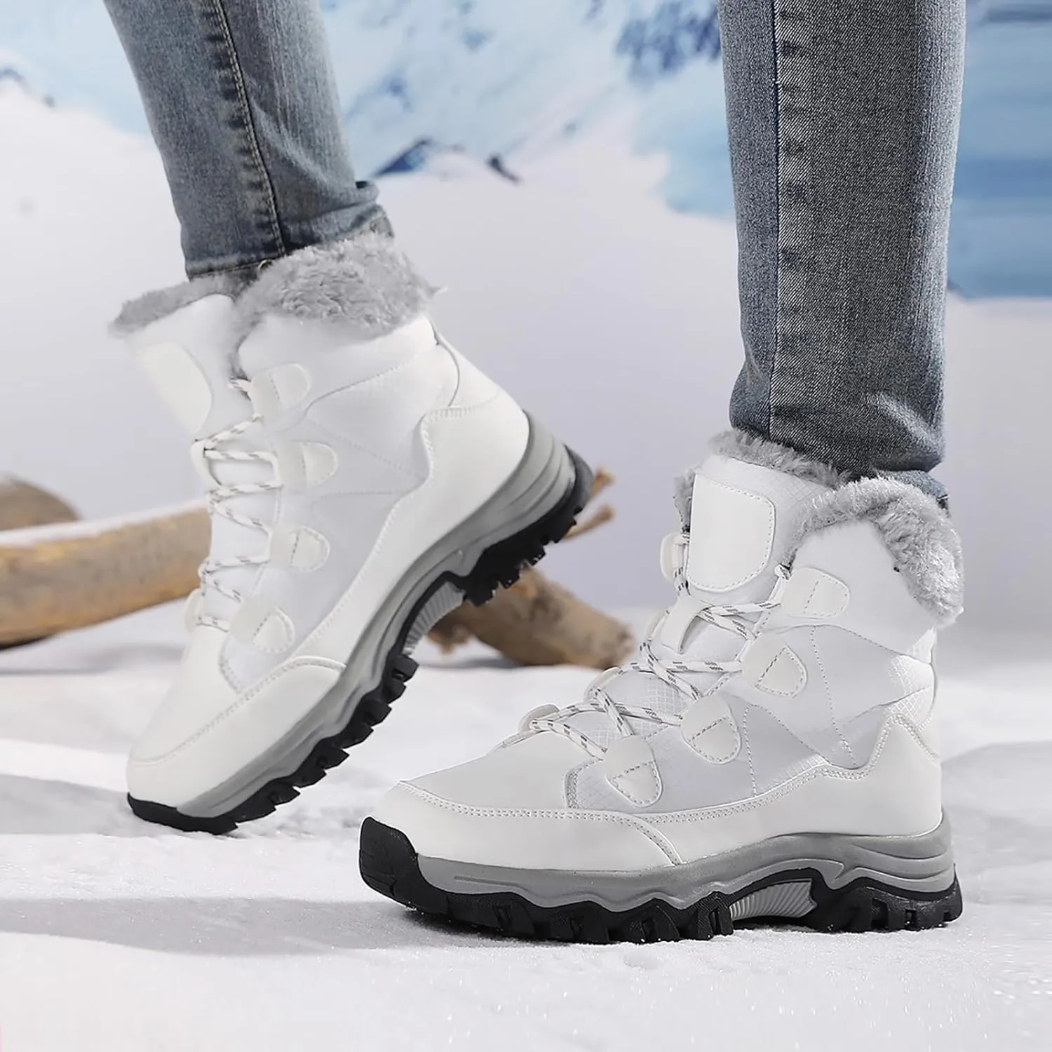 Women'S Winter Waterproof Walking Snow Booties Casual Lace-Up Warm Fur Lined comfortable Ankle Boots Outdoor Anti-Slip Lightweight Hiking Mid Calf Footwear