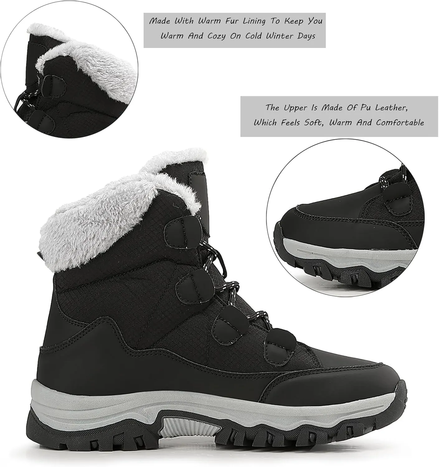 Women'S Winter Waterproof Walking Snow Booties Casual Lace-Up Warm Fur Lined comfortable Ankle Boots Outdoor Anti-Slip Lightweight Hiking Mid Calf Footwear