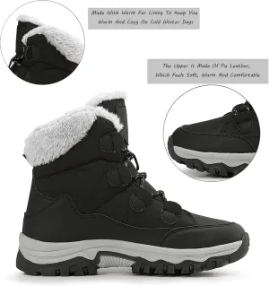 Women'S Winter Waterproof Walking Snow Booties Casual Lace-Up Warm Fur Lined comfortable Ankle Boots Outdoor Anti-Slip Lightweight Hiking Mid Calf Footwear