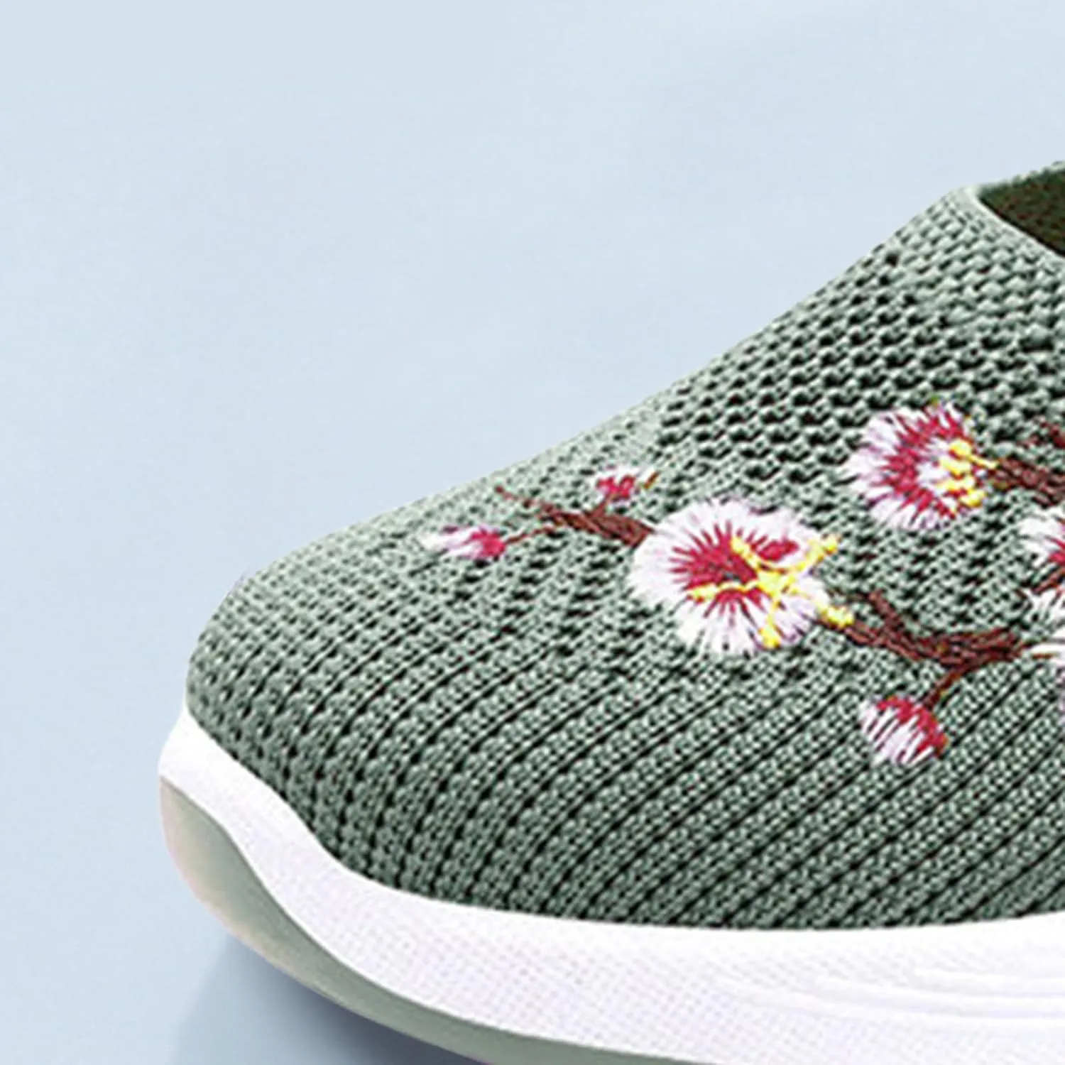 Womens Woven Orthopedic Breathable Soft Shoes Embroidered Flower Shoe Comfort Slip On Walking Shoes Arch Support Casual Walking Sports Sneakers