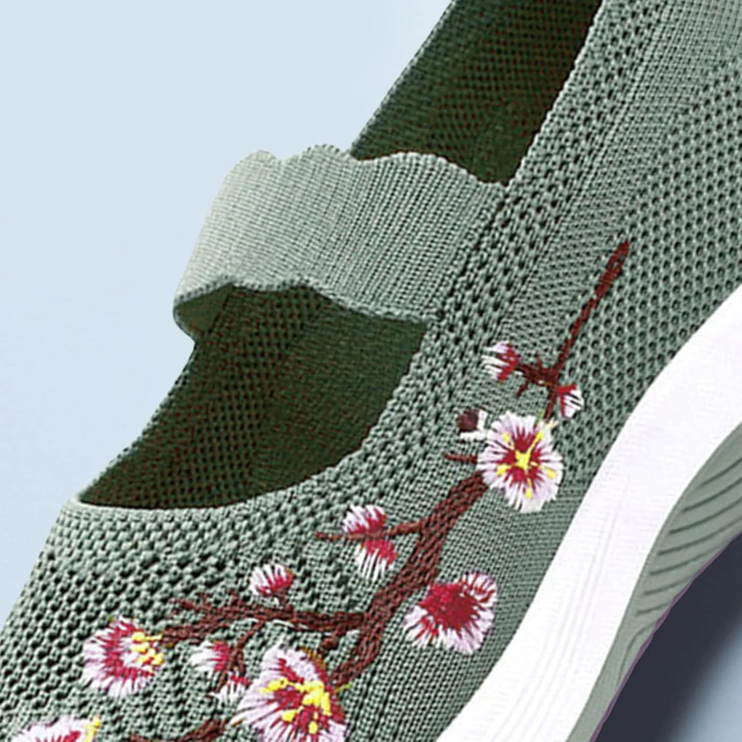 Womens Woven Orthopedic Breathable Soft Shoes Embroidered Flower Shoe Comfort Slip On Walking Shoes Arch Support Casual Walking Sports Sneakers