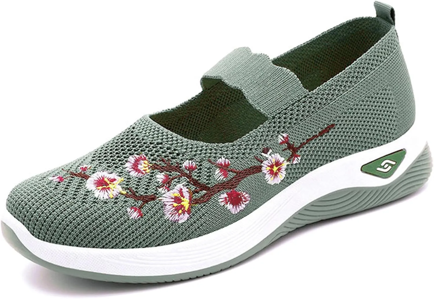 Womens Woven Orthopedic Breathable Soft Shoes Embroidered Flower Shoe Comfort Slip On Walking Shoes Arch Support Casual Walking Sports Sneakers
