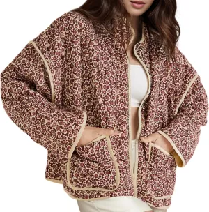 Wyeysyt Women's Cropped Puffer Jacket Lightweight Floral Print Long Sleeve Padded Quilted Puffy Cardigan Coat