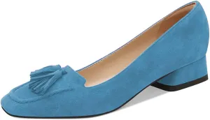 YDN Women Chunky Block Low Heel Loafers Square Toe Tassel Fringed Pump Slip On Dress Party Office Daily Shoe Size 4-15 US