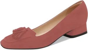 YDN Women Chunky Block Low Heel Loafers Square Toe Tassel Fringed Pump Slip On Dress Party Office Daily Shoe Size 4-15 US