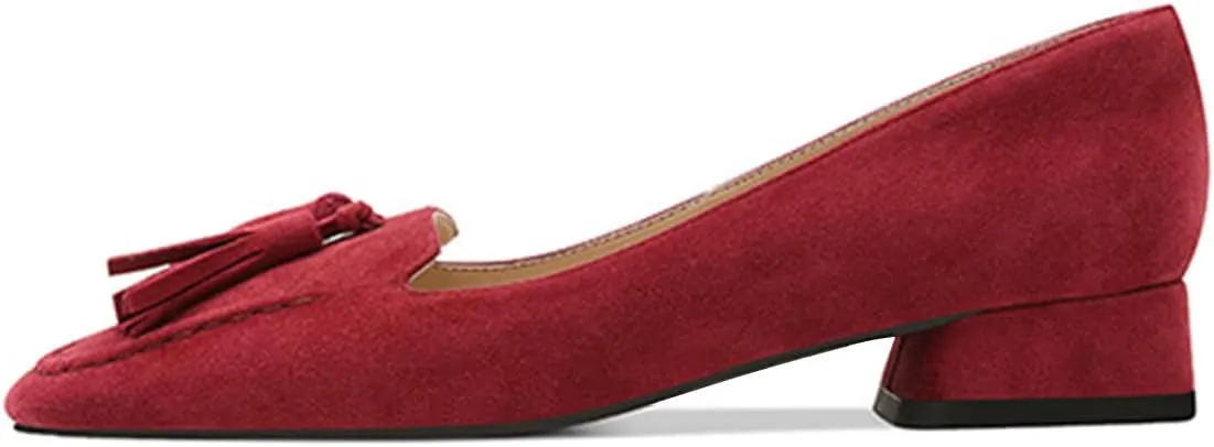 YDN Women Chunky Block Low Heel Loafers Square Toe Tassel Fringed Pump Slip On Dress Party Office Daily Shoe Size 4-15 US