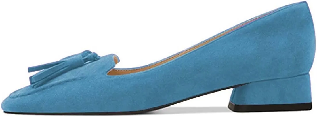 YDN Women Chunky Block Low Heel Loafers Square Toe Tassel Fringed Pump Slip On Dress Party Office Daily Shoe Size 4-15 US