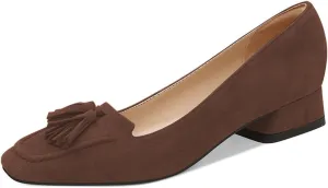 YDN Women Chunky Block Low Heel Loafers Square Toe Tassel Fringed Pump Slip On Dress Party Office Daily Shoe Size 4-15 US