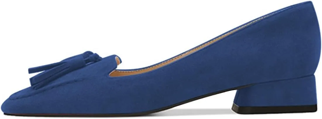 YDN Women Chunky Block Low Heel Loafers Square Toe Tassel Fringed Pump Slip On Dress Party Office Daily Shoe Size 4-15 US