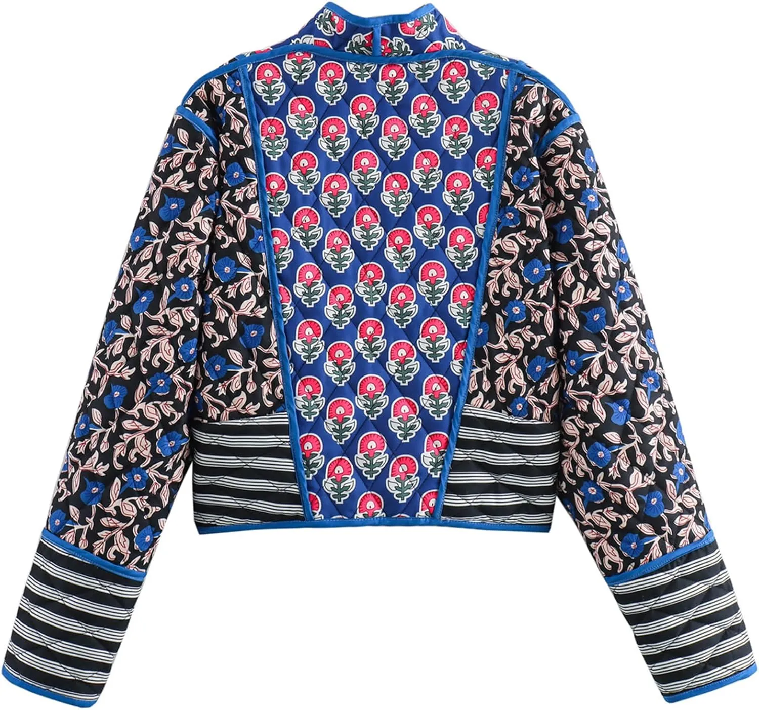 Yimoon Women's Quilted Jacket Lightweight Floral Print Cropped Puffer Coat Short Padded Open Front Winter Outwear