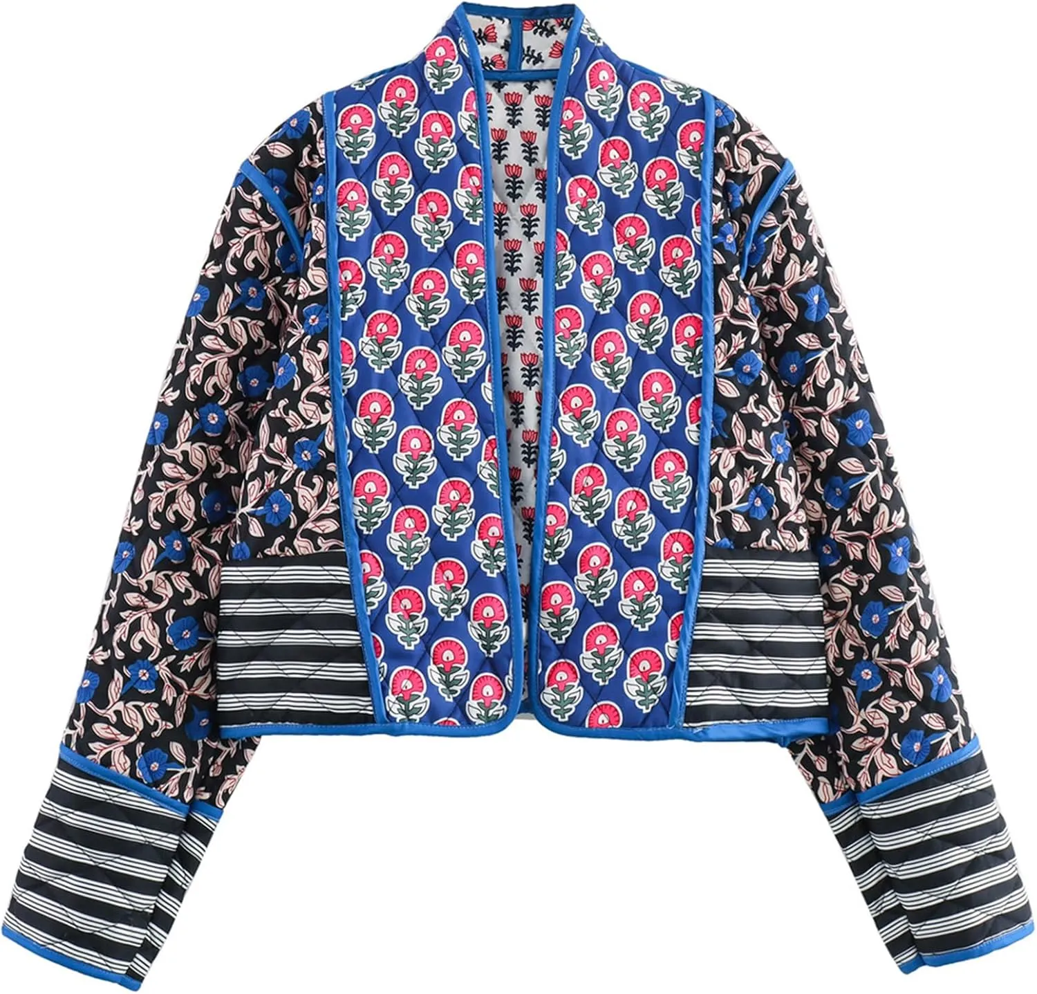 Yimoon Women's Quilted Jacket Lightweight Floral Print Cropped Puffer Coat Short Padded Open Front Winter Outwear