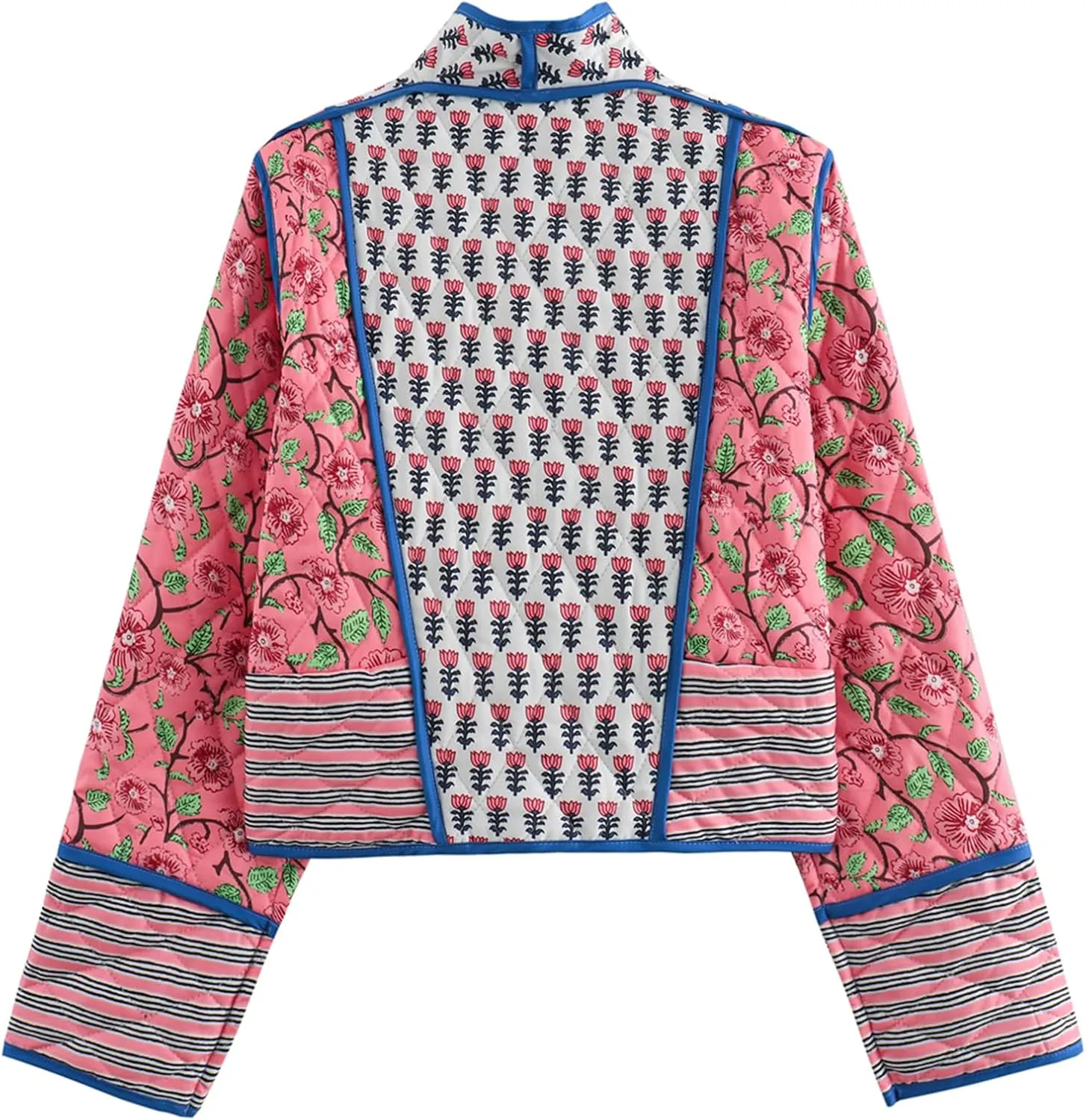 Yimoon Women's Quilted Jacket Lightweight Floral Print Cropped Puffer Coat Short Padded Open Front Winter Outwear