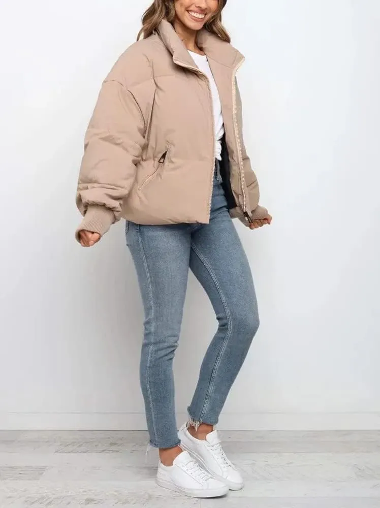 Yimoon Women's Winter Cropped Puffer Jacket Crop Warm Cotton Jacket Baggy Short Padded Outerwear Coats