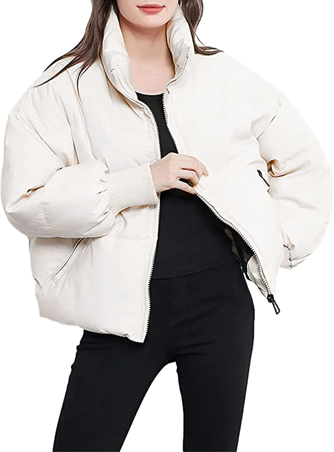 Yimoon Women's Winter Cropped Puffer Jacket Crop Warm Cotton Jacket Baggy Short Padded Outerwear Coats