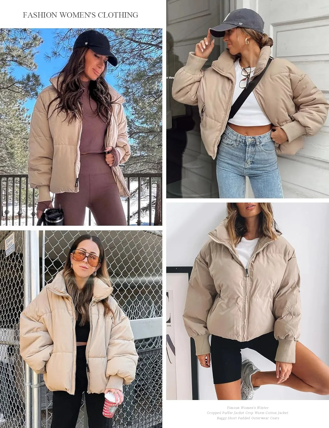 Yimoon Women's Winter Cropped Puffer Jacket Crop Warm Cotton Jacket Baggy Short Padded Outerwear Coats