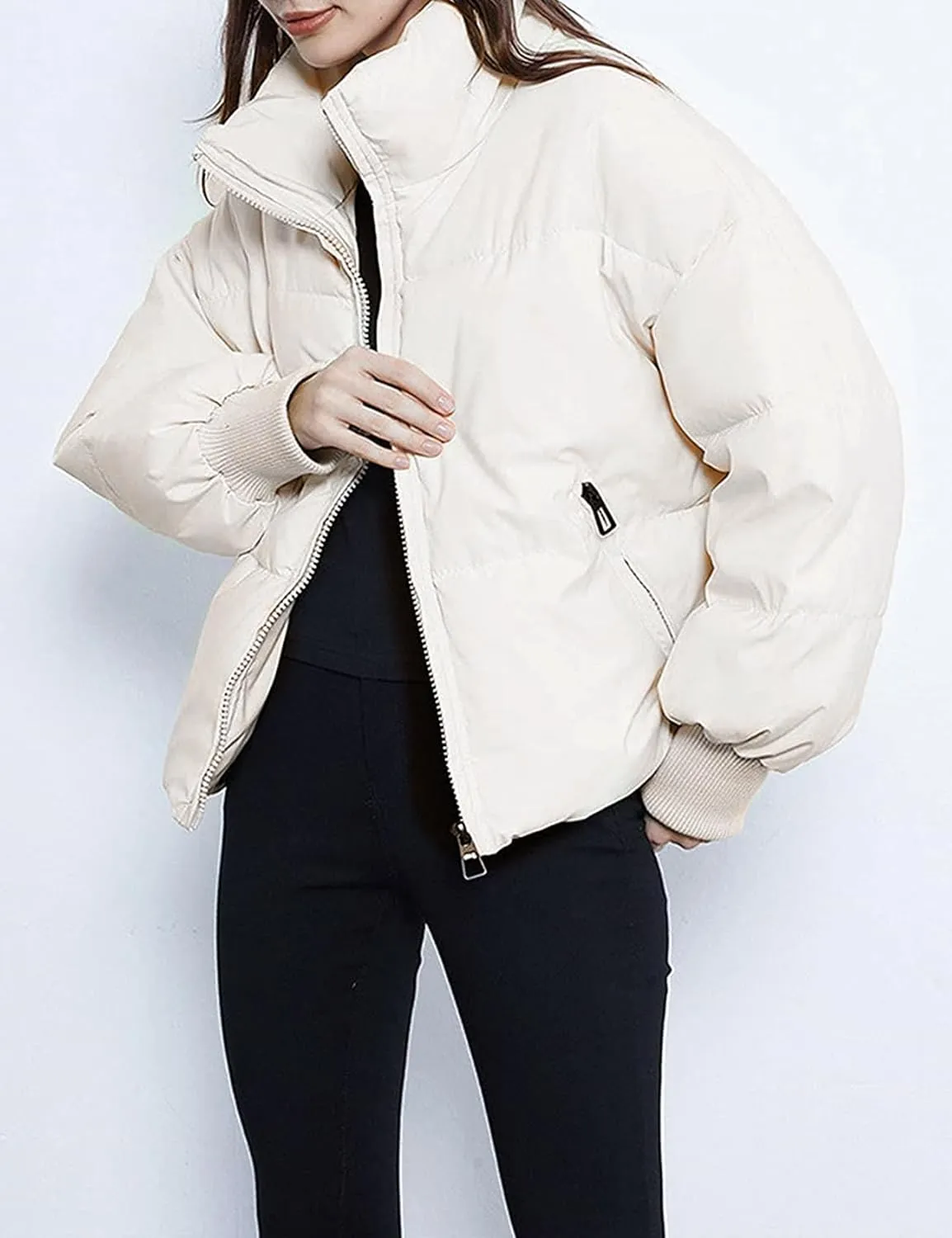 Yimoon Women's Winter Cropped Puffer Jacket Crop Warm Cotton Jacket Baggy Short Padded Outerwear Coats