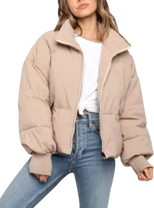 Yimoon Women's Winter Cropped Puffer Jacket Crop Warm Cotton Jacket Baggy Short Padded Outerwear Coats