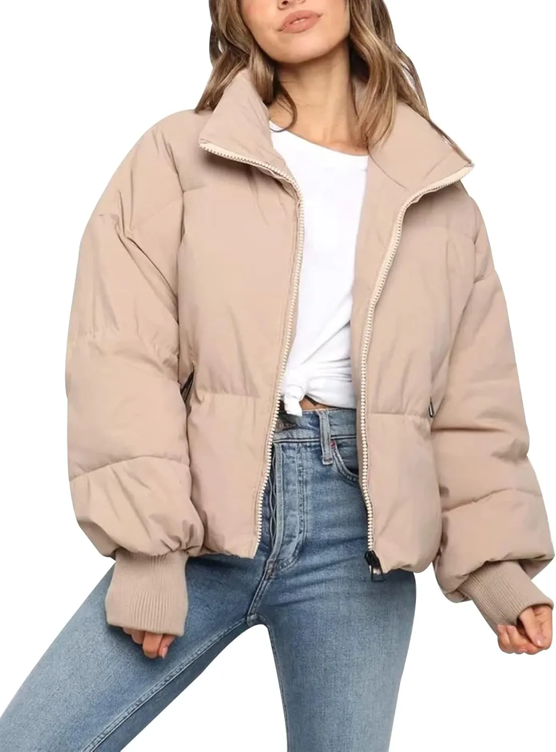Yimoon Women's Winter Cropped Puffer Jacket Crop Warm Cotton Jacket Baggy Short Padded Outerwear Coats