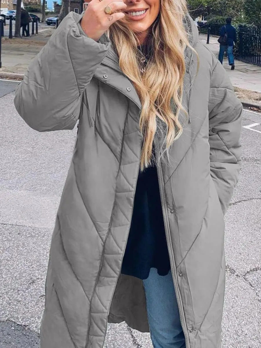 Yousify Women's Hooded Long Puffer Coat Winter Longer Thickened Down Jacket Zip Cotton Outwear