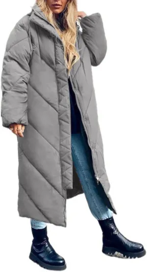 Yousify Women's Hooded Long Puffer Coat Winter Longer Thickened Down Jacket Zip Cotton Outwear